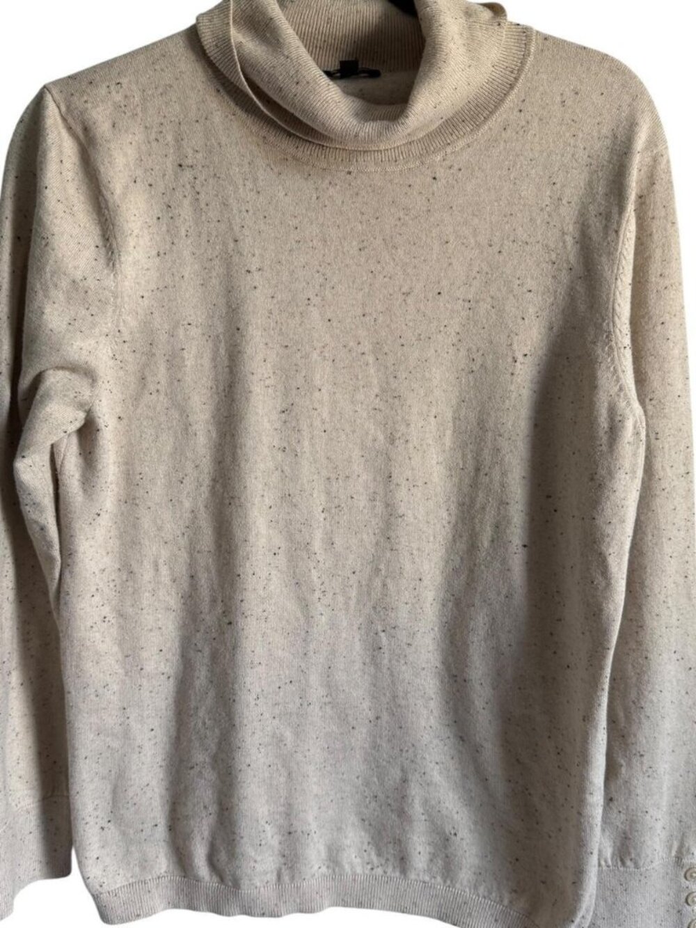Talbots Cotton Modal Speckled Cream Turtleneck Sweater, Size Large